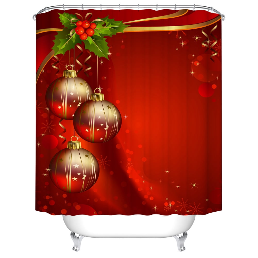 Surakey Christmas Shower Curtain Waterproof Polyester New Year Shower