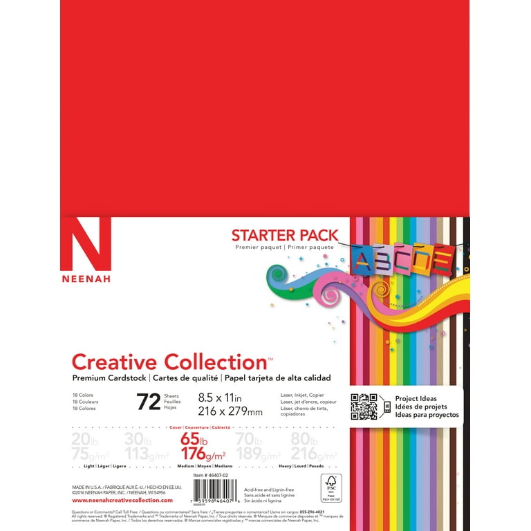 Neenah Astrodesigns/Creative Collection Starter Kit Cardstock, 4.5 x 6.5, 65  lb/176 GSM, 18-Color Assortment, 72 Sheets (46416-03)