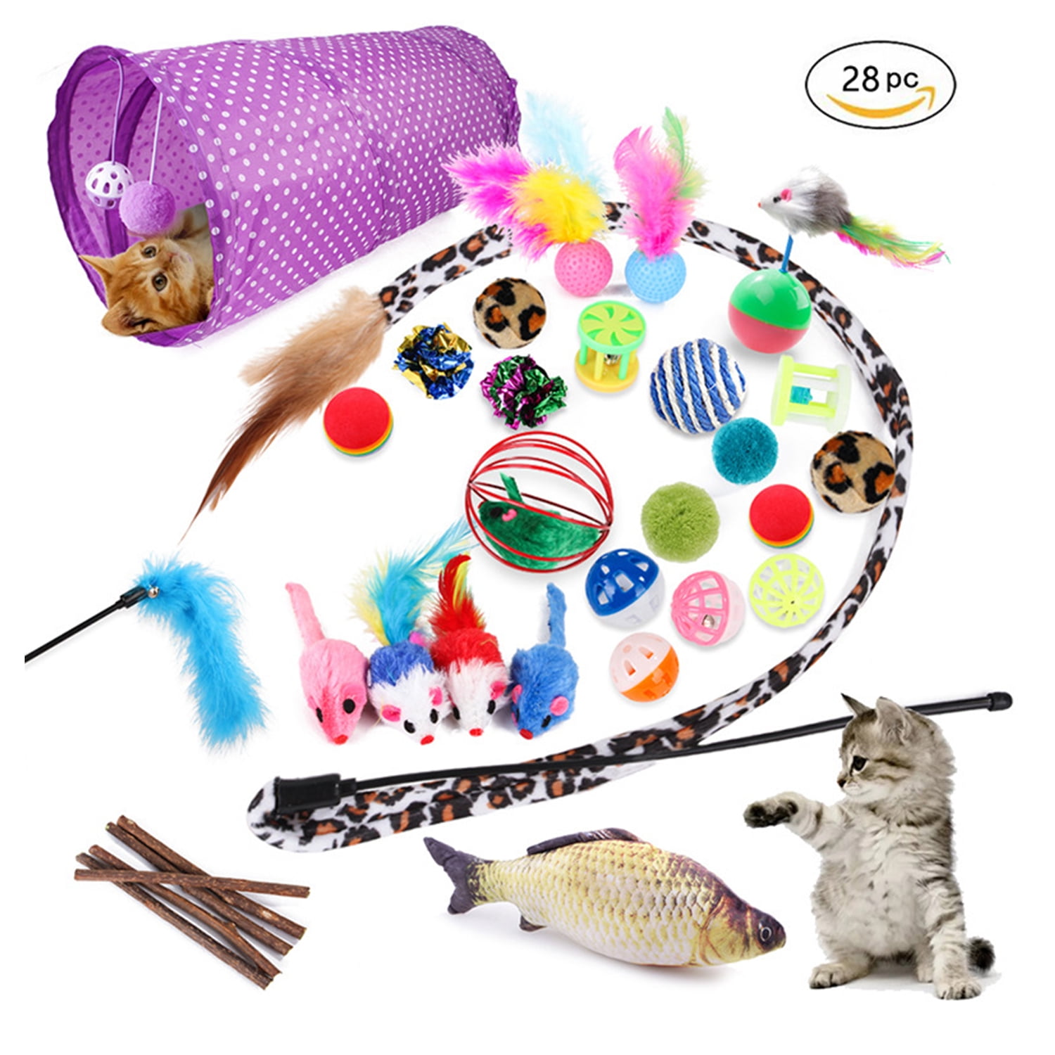 Doingart 28Pcs Cat Toys Kitten Toys Assortments, Cat Play Tunnels ...