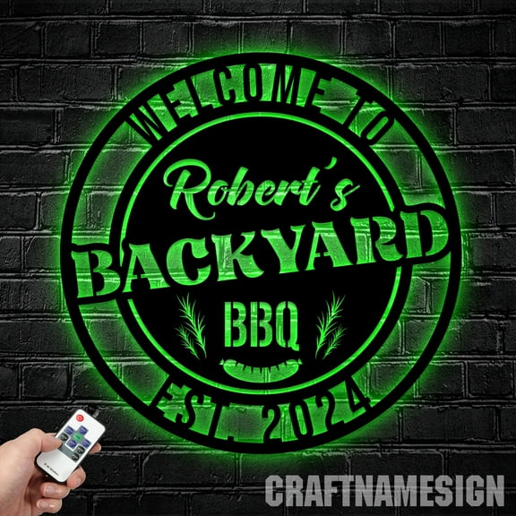 Craftnamesign Custom Backyard BBQ Metal Wall Art, Personalized Home Barbecue Name Sign