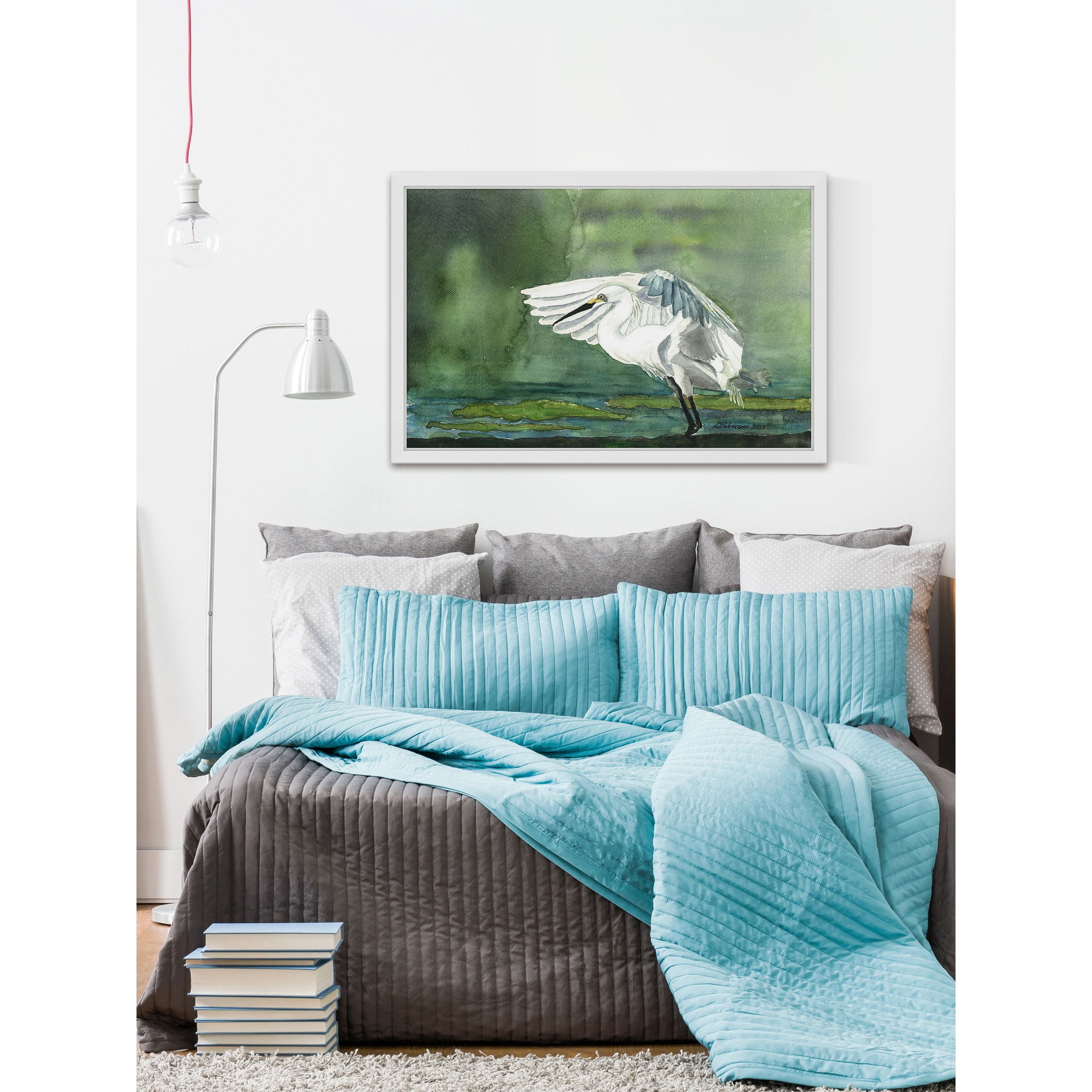 "Egret on the Pond" Framed Painting Print