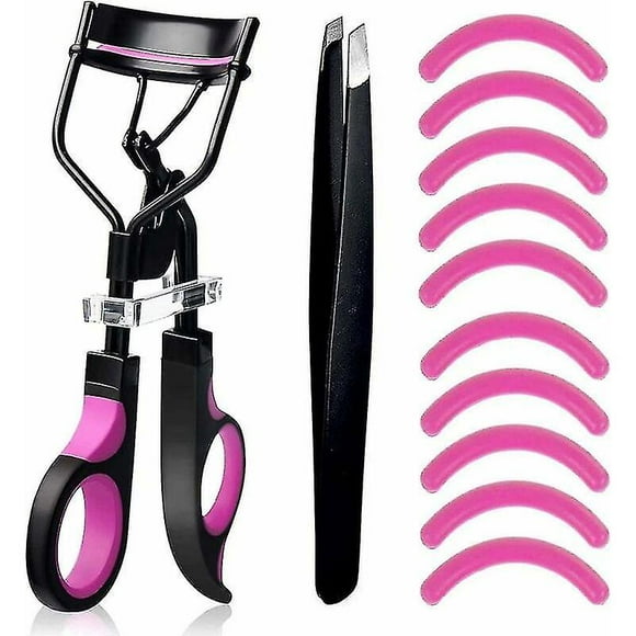 , Painless Eyelash Curler, Professional Makeup Tool for Perfectly Curled Eyelashes, Eyebrow Tweezers, with 10 Replacement Silicone Pads, (Purple), Pur