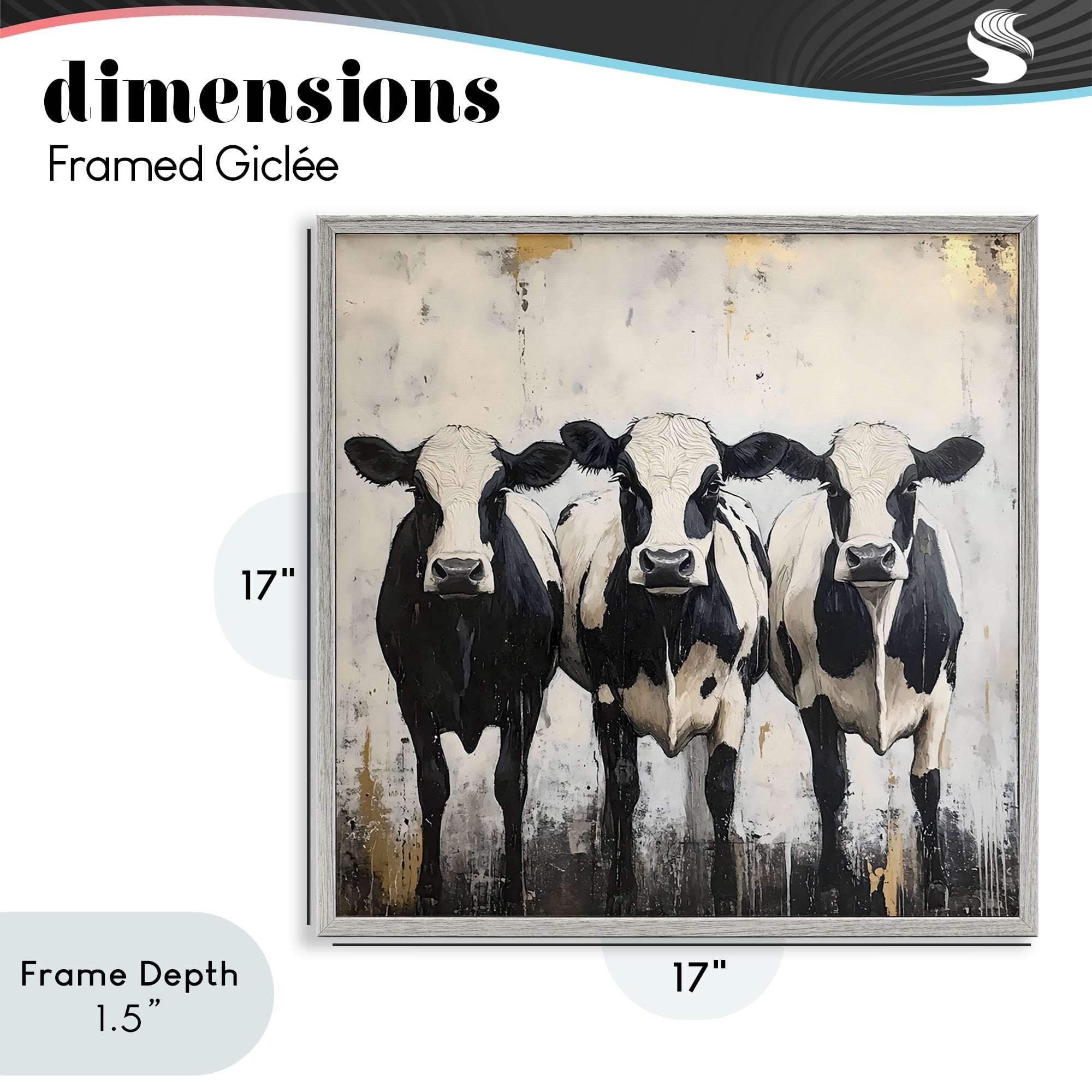 Stupell Industries Three Spotted Cows Gray Framed Giclee Art, design by Creative Studio