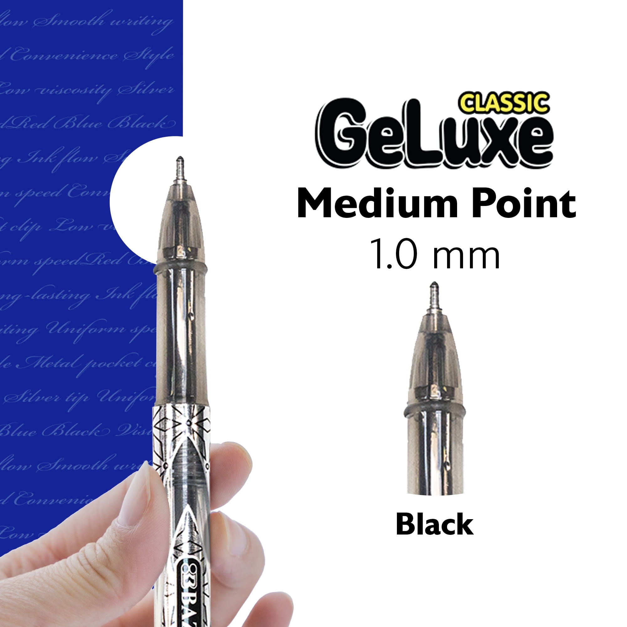 BAZIC GeLuxe Gel Ink Roller Pen, Black Color, 1.0 mm Medium Point (6/Pack), 144-Pack