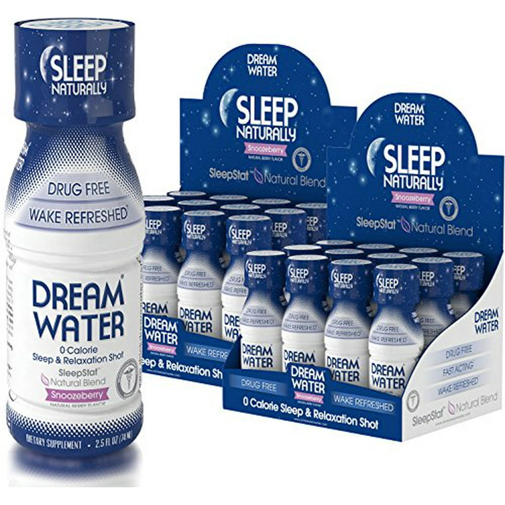 Dream Water Natural Sleep Aid, GABA, MELATONIN, 5HTP, 2.5oz Shot, Snoozeberry, 24 Count Economy