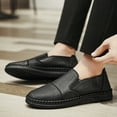 thumbnail image 6 of Men's Casual Leather Loafer Shoes Slip On Soft Breathable Handmade Stitching Fashion Shoes Lightweight Driving Dress Shoe Black 7 US, 6 of 7