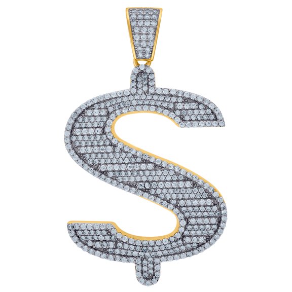 925 Sterling Silver Yellow-tone Mens Cubic Zirconia Dollar Symbol Fashion Charm Pendant 5 Necklace for Men