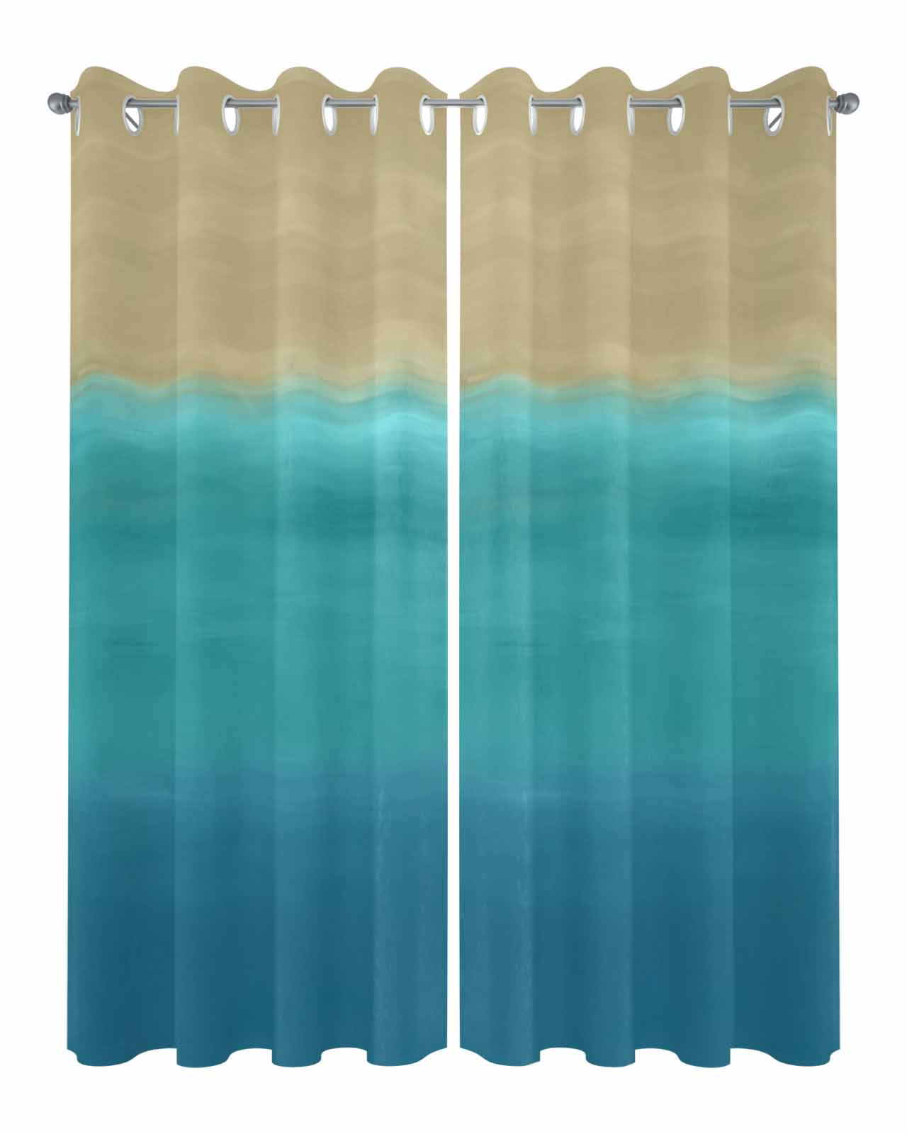 Teal Blue Ombre Outdoor Curtains for Patio, Modern Abstract Privacy Drapes Grommet Waterproof Outside Curtains for Porch/Cabana/Balcony 54"x 108", 2 Panel