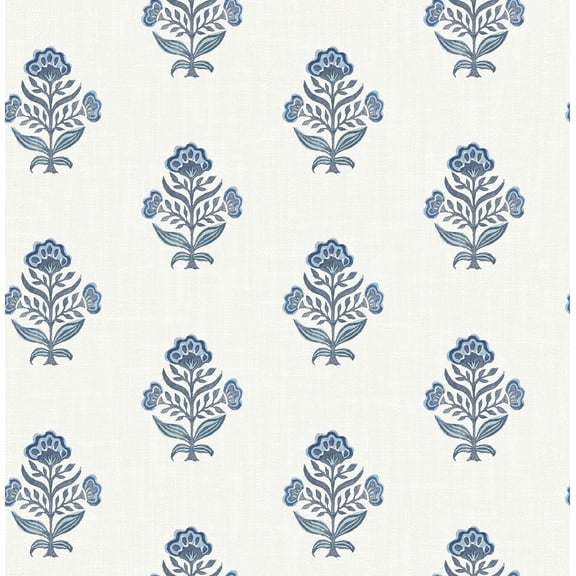 Chesapeake Hollyhock Blue Floral Crest Wallpaper