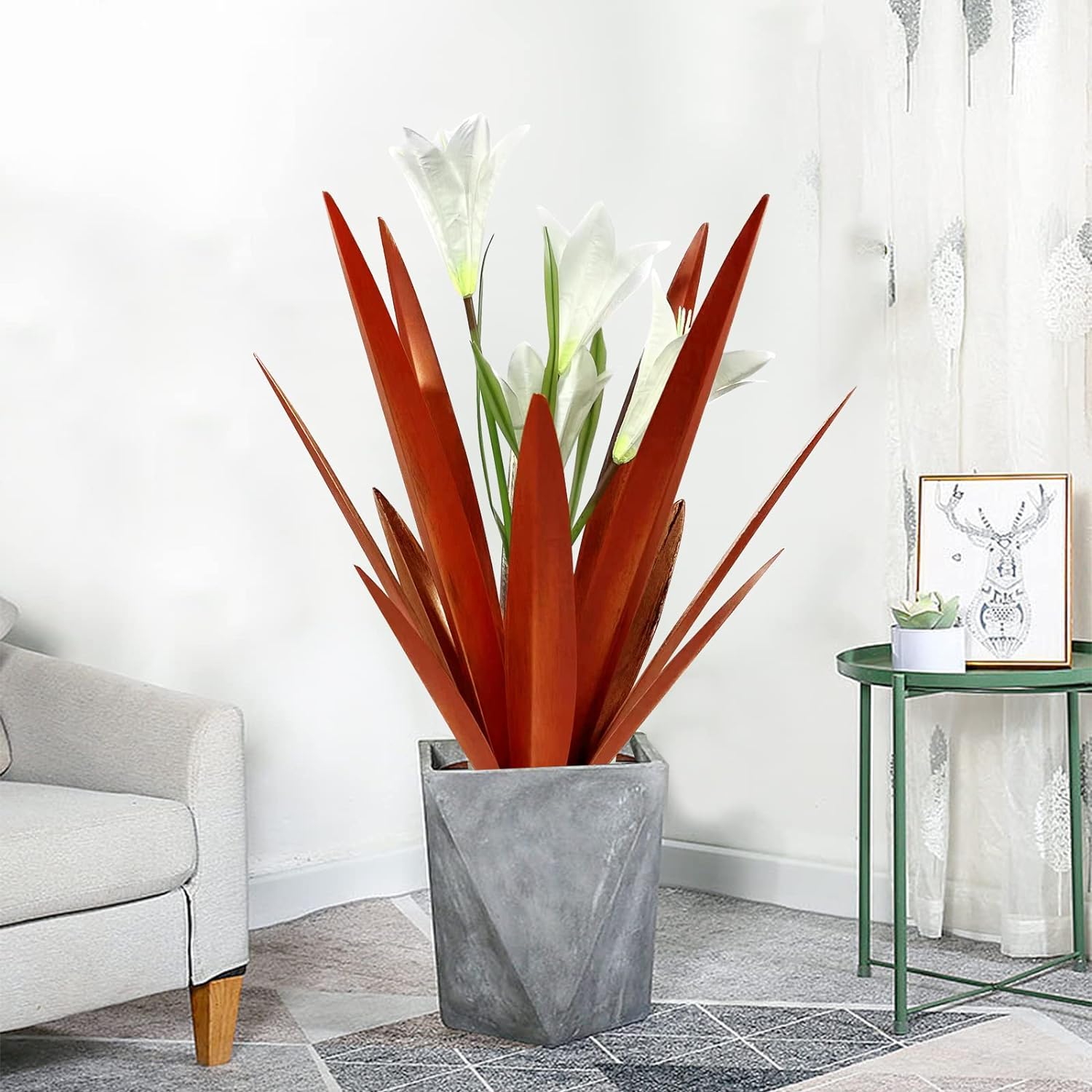 Homight Metal Agave Plant Outdoor Decoration Lily Mexican Yard Art Garden Gift Home Decor Hand Painted Metal Agave Garden Yard Statue, Outdoor Lawn Ornaments (2 Big Red Lilies)