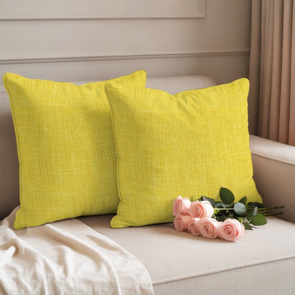 Outdoor Throw Pillow Covers,Watercolor Yellow Waterproof Decorative Pillowcases Cushion Cover Vintage Linen Pillow Cases for Patio Couch Sofa Bed,18x18in Set of 2