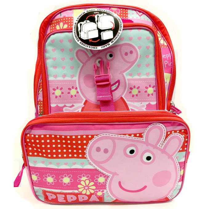 Backpack Peppa's Pig Pink/Red w/Lunch Bag 16" School New 134871