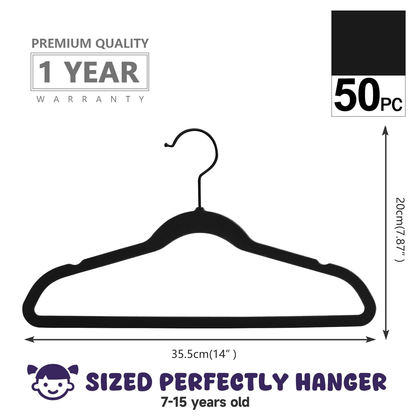 Hangers Non-slip Big 14 Inch For Teen Clothes Pack Of 50(black/black)