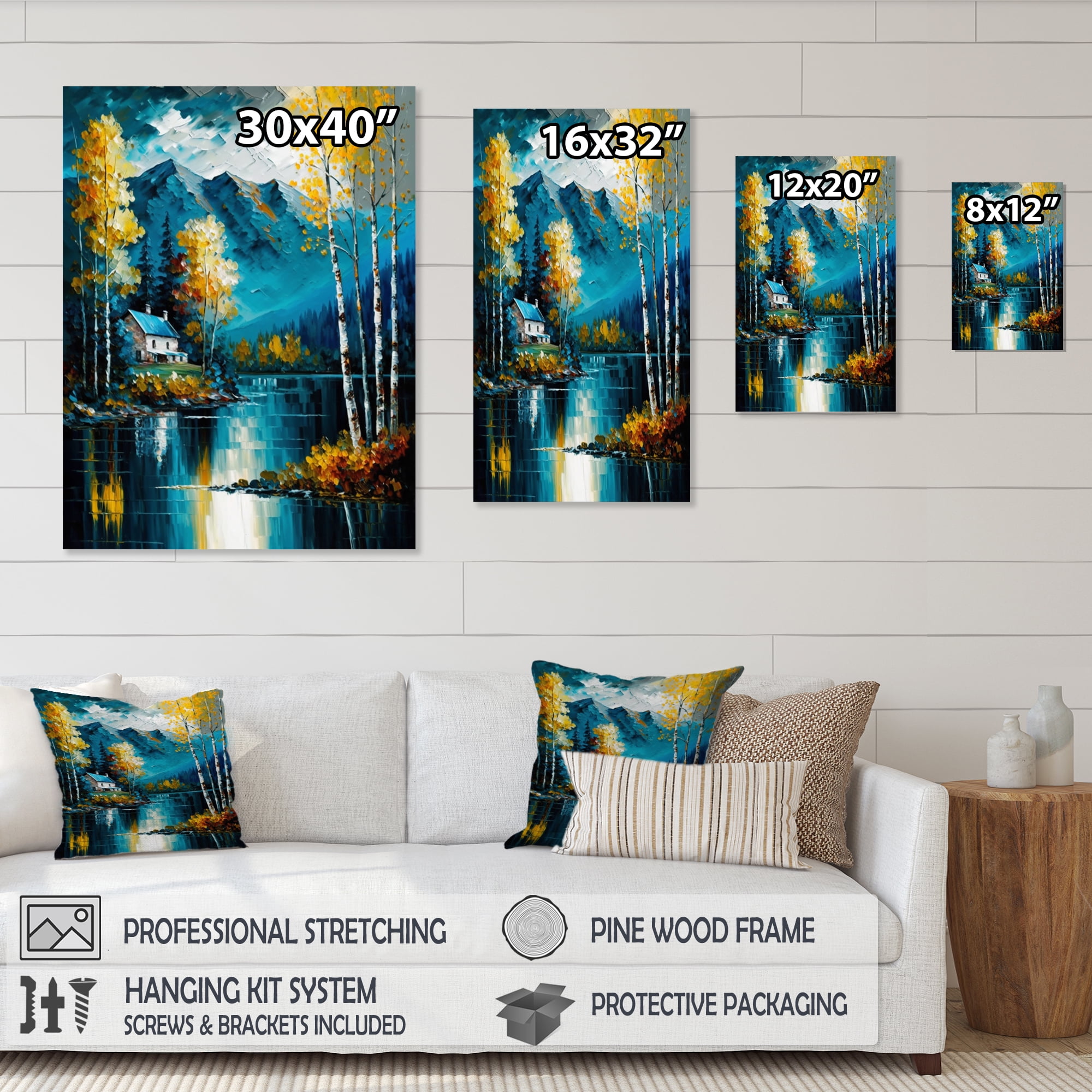 Designart Cabin By A Lake In Fall I Canvas Wall Art