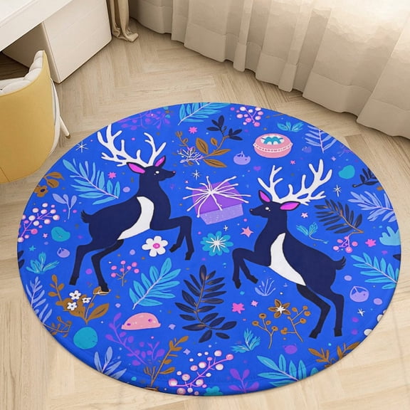 Christmas Pattern Snowflakes Christmas Trees Cartoon Santa Round Area Rugs for Bedroom Living Room, 3FT Soft Indoor Circle Carpets, Carpet Home Decor Floor Mat