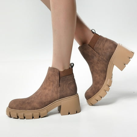 

Midewhik Women Shoes Fashion Nude Boots Thick Sole Thick Heel Women s Boots Breathable Fashion Round Toe Thick Heel Women Boots