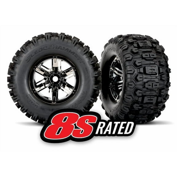 Traxxas 7774A Tires & Wheels, Sledgehammer Tires/Chrome Wheels Glued: X-Maxx (2)