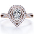 thumbnail image 1 of JeenMata Anillo de Compromiso con Halo Doble, Cuerpo Retorcido Infinito, Moissanita en Forma de Pera de 1,75 Quilates, Chapado en Oro Rosa de 18 K sobre Plata, 1 of 6