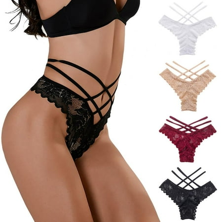 

Womens thongs Underwear G-string&T-back High Waisted Panties Seamless Sexy Lace Thongs for Women 4Pack