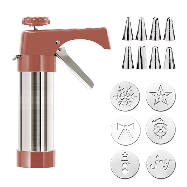 Prensa para galletas de acero inoxidable 304 fácil de usar con 13 placas, 8 puntas para glaseado, diseño ergonómico, kit para decorar galletas.