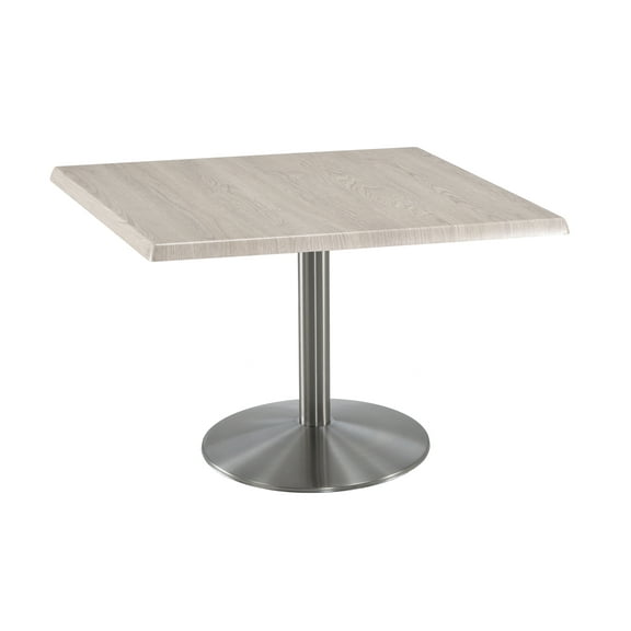 Indoor/Outdoor 30" Tall OD214 Stainless Steel Table Base with 22" Diameter Foot and 36" x 36" Square Indoor/Outdoor White Ash Top by the Holland Bar Stool Co.