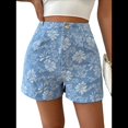 thumbnail image 2 of Shorts Bohemios de Verano con Cintura Alta y Bolsillo para Mujer, de Jacquard Floral Azul L, 2 of 7