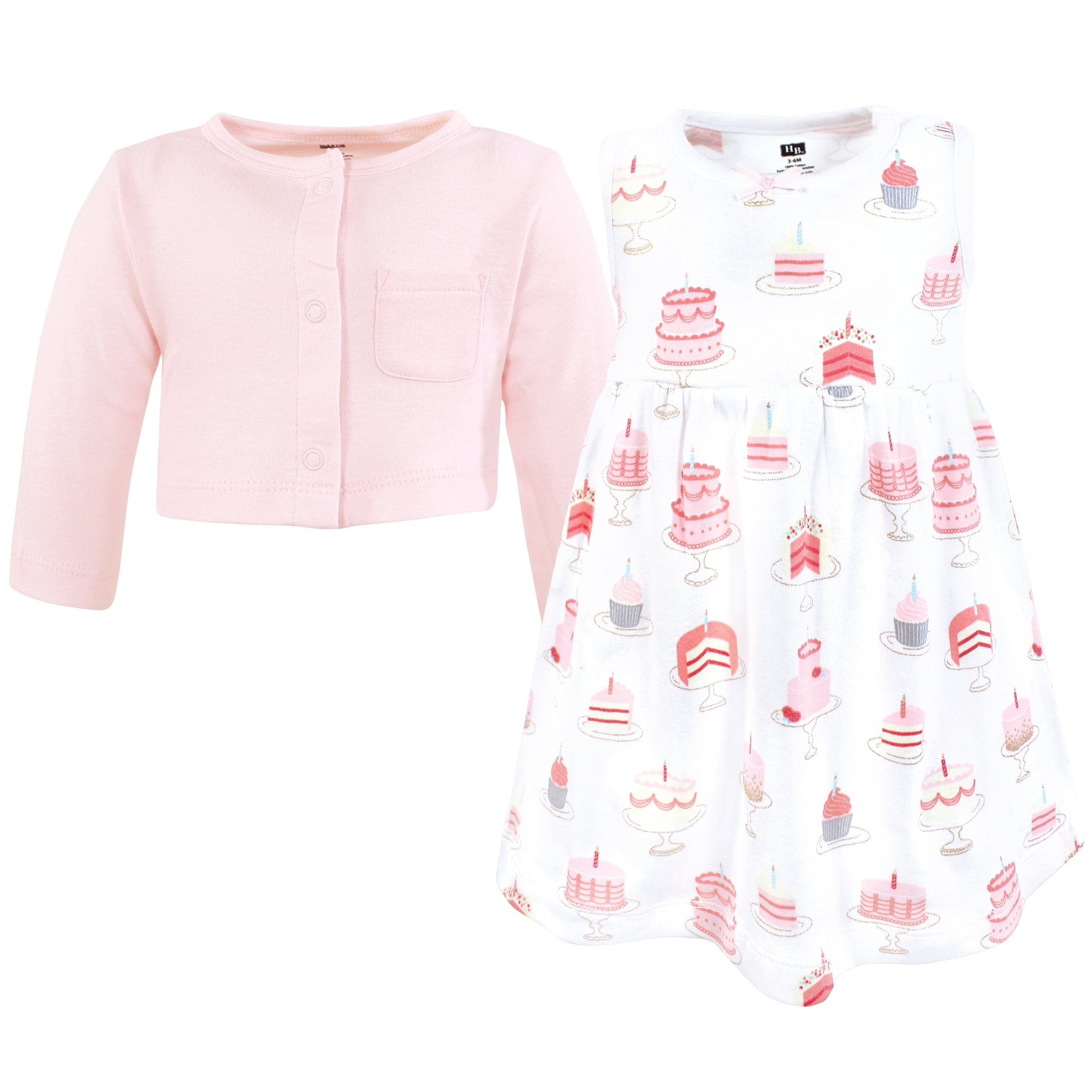 Hudson Baby Infant and Toddler Girls Cotton Dress and Cardigan Set, Birthday Cake, 3-6 Months