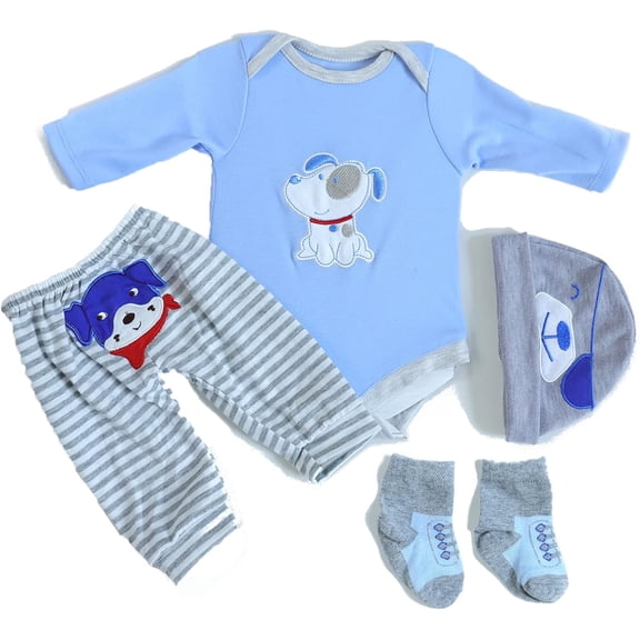 Reborn Baby Dolls boy Clothes for 17-24inch Newborn Outfits Accesories (Blue Puppy 4pcs Set)