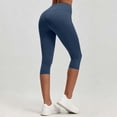 thumbnail image 6 of IUYRTFE Women Solid Color Elastic Waist Capri Yoga Pants Stretch Crop Leggings for Gym Workout Daily Wear, 6 of 6