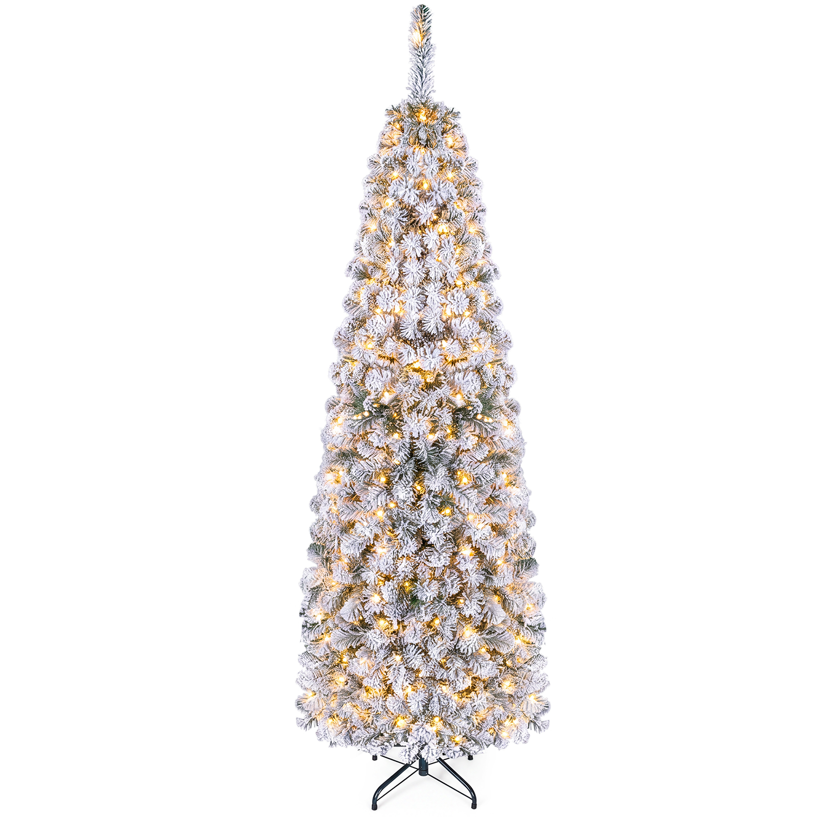 Costway 6ft Pre-Lit Snow Flocked Pencil Christmas Tree, White photo 2
