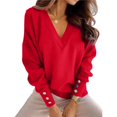 thumbnail image 1 of Suéter de Larga con Cuello en V para Mujer, Suéter Informal Holgado de Punto Grueso, Suéter de Otoño, Camisetas para Mujer Rojo XL, 1 of 6