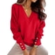 thumbnail image 1 of Suéter de Larga con Cuello en V para Mujer, Suéter Informal Holgado de Punto Grueso, Suéter de Otoño, Camisetas para Mujer Rojo XL, 1 of 6