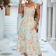 thumbnail image 1 of Vestido largo midi, vestido largo midi con tirantes estampados, vestido largo midi sin tirantes, vestido con hombros descubiertos, muy versátil, 1 of 6