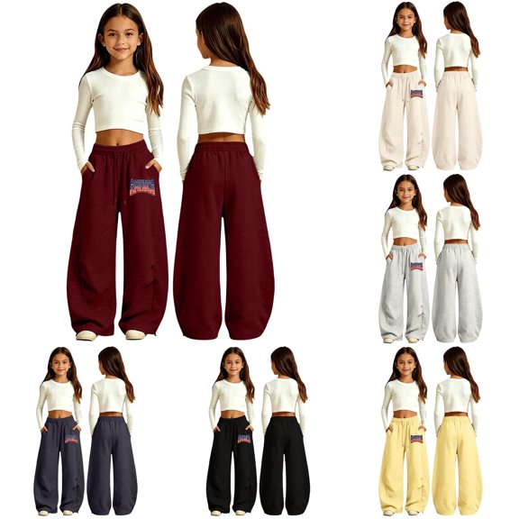 XIYON Girls Sweatpants Kids Wide Leg Baggy Sweatpants Loose Casual Trousers with Pockets Relaxed Fit Sport for Daily Wear 10-11 Years