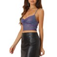 thumbnail image 4 of INSPIRE CHIC Women's Top Party Tank Top Sparkle Glitter Front Pleat Swing Back Cross Straps Sleeveless Tops XS Blue Purple, 4 of 5