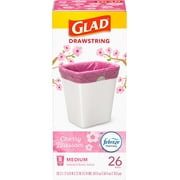 Glad OdorShield Medium Trash Bags, 8 Gal, Febreze Cherry Blossom, 26 Ct (Package May Vary)
