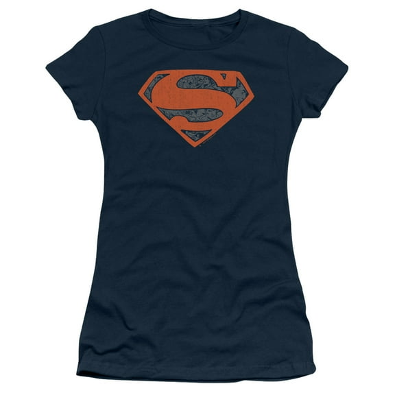 Superman Vintage Shield Collage Junior Women's T-Shirt Sheer Navy