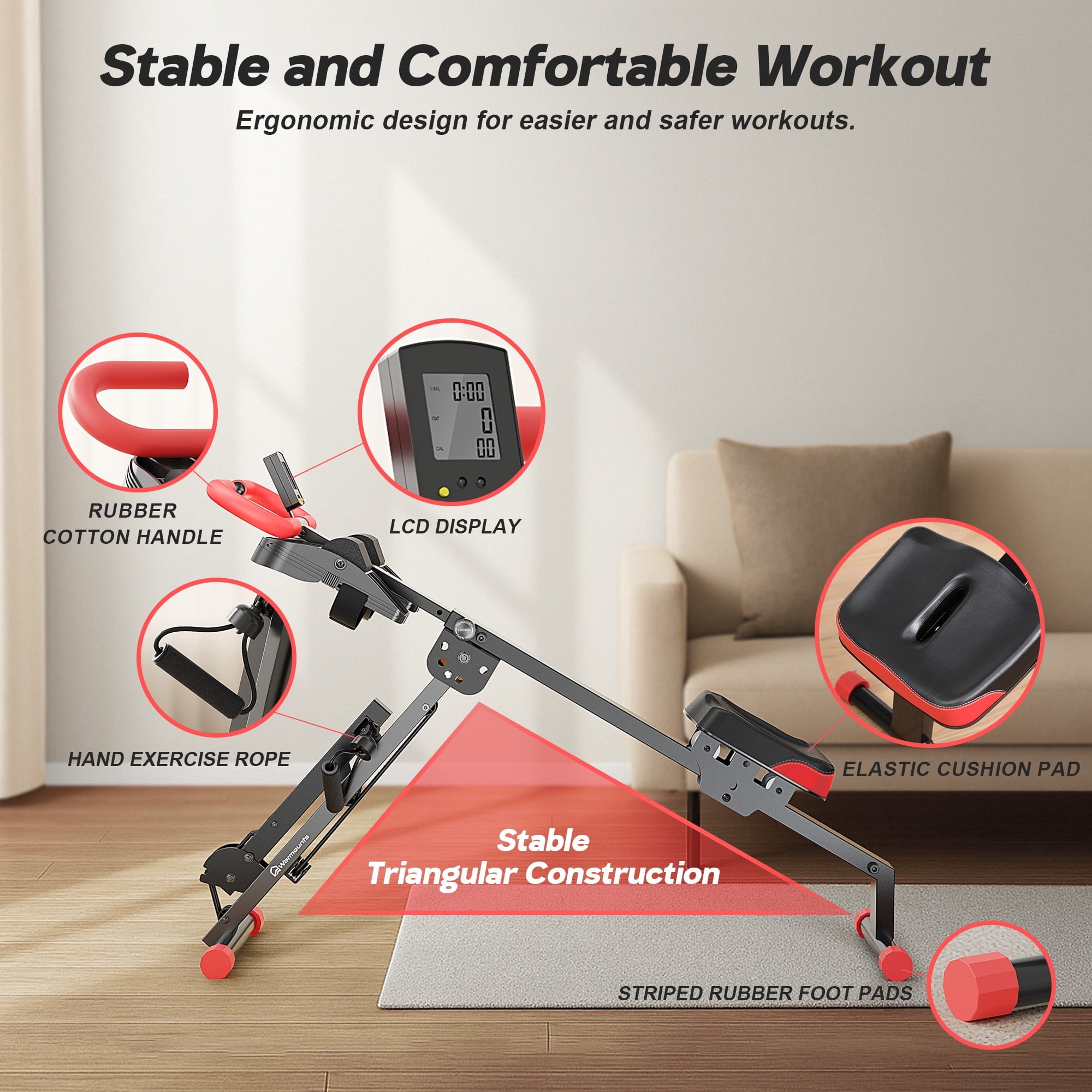 Warmounts 4-in-1 Foldable Rowing Machine with LCD Monitor photo 3
