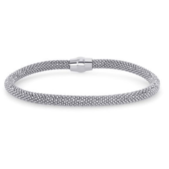 925 Sterling Silver Italian 5mm Round Mesh Bracelet Rhodium Plated Magnet Closure Unisex All Ages MST