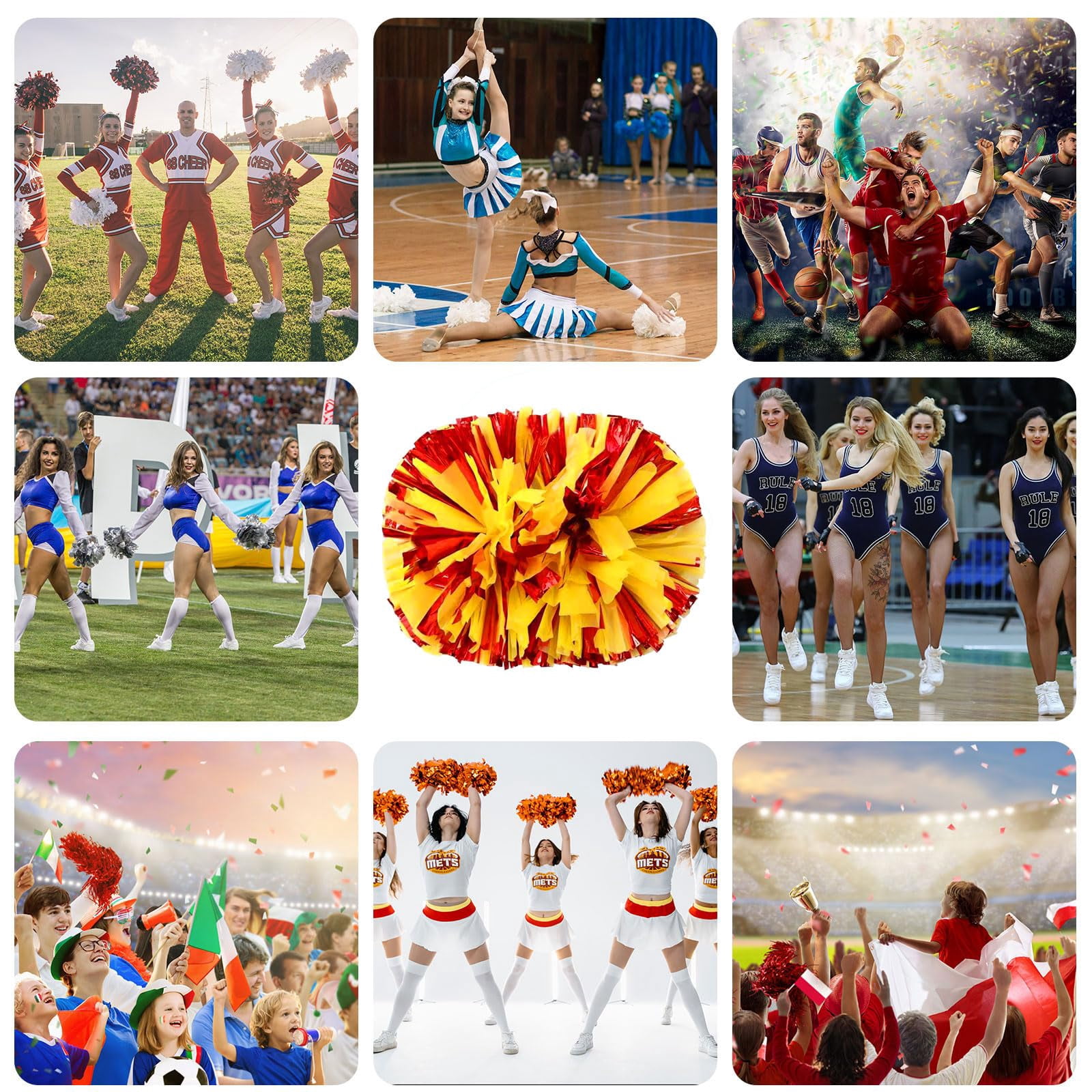 10 Pcs Cheerleading poms,pom poms Cheerleading with Handle Style Cheer Pom Pomsfor Dance, Matches, Team Spirit Sports
