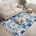 thumbnail image 2 of Area Rugs 3'x5', Symmetric Blue Flower Carpet Runner Indoor Outdoor Rugs Home Decor Aesthetic, Vintage Ethnic Floral Leaves Non Slip Mats Washable Accent Rug for Living Room Bedroom, 2 of 8