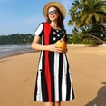 thumbnail image 4 of Picia Firefighters USA Flag Pattern Women's Short Sleeve Summer Dress Pleated Loose Swing Knee Length Short Sleeve Swing Dresses, 4 of 6