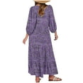 thumbnail image 4 of SCSAlgin Women's Casual Loose Bohemian Maxi Dress Retro Printed V Neck Puff Long Sleeve Swing Dresses Fall Beach Sundress, 4 of 5