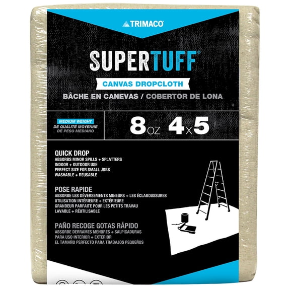4' x 5' Trimaco 58905 SuperTuff Canvas Dropcloth, 8 oz