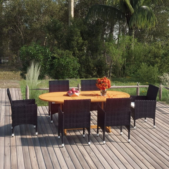 vidaXL Patio Dining Set 7 Piece Poly Rattan Outdoor Furniture Multi Colors