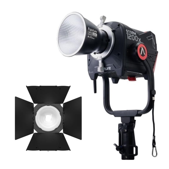 Aputure Storm 1200x Dual-Color Point Source Light Fixture with Advanced Dimming Technology (Black) Bundle with Aputure CF12 Barn Doors for CF12 Fresnel (Black) (2 Items)