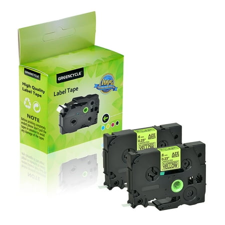 GREENCYCLE 2 Pack Compatible Brother TZe-C11 TZ-C11 TZC11 TZeC11 TZe Tape 6mm 0.24'' Laminated Black on Fluorescent Yellow Label Tapes Cassette use for Brother P-Touch Labeler Label Maker 16.4ft 5m