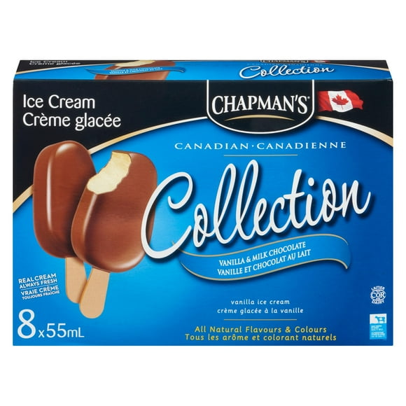 Chapman's Canadian Collection Vanilla & Milk Chocolate Ice Cream Bars, 8 x 55mL