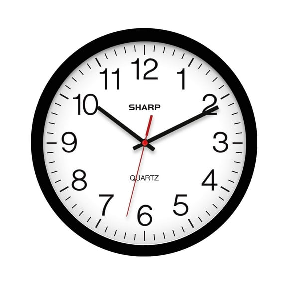 Reloj de pared Sharp Black de 30 cm, silencioso, no hace tictac, de cuarzo