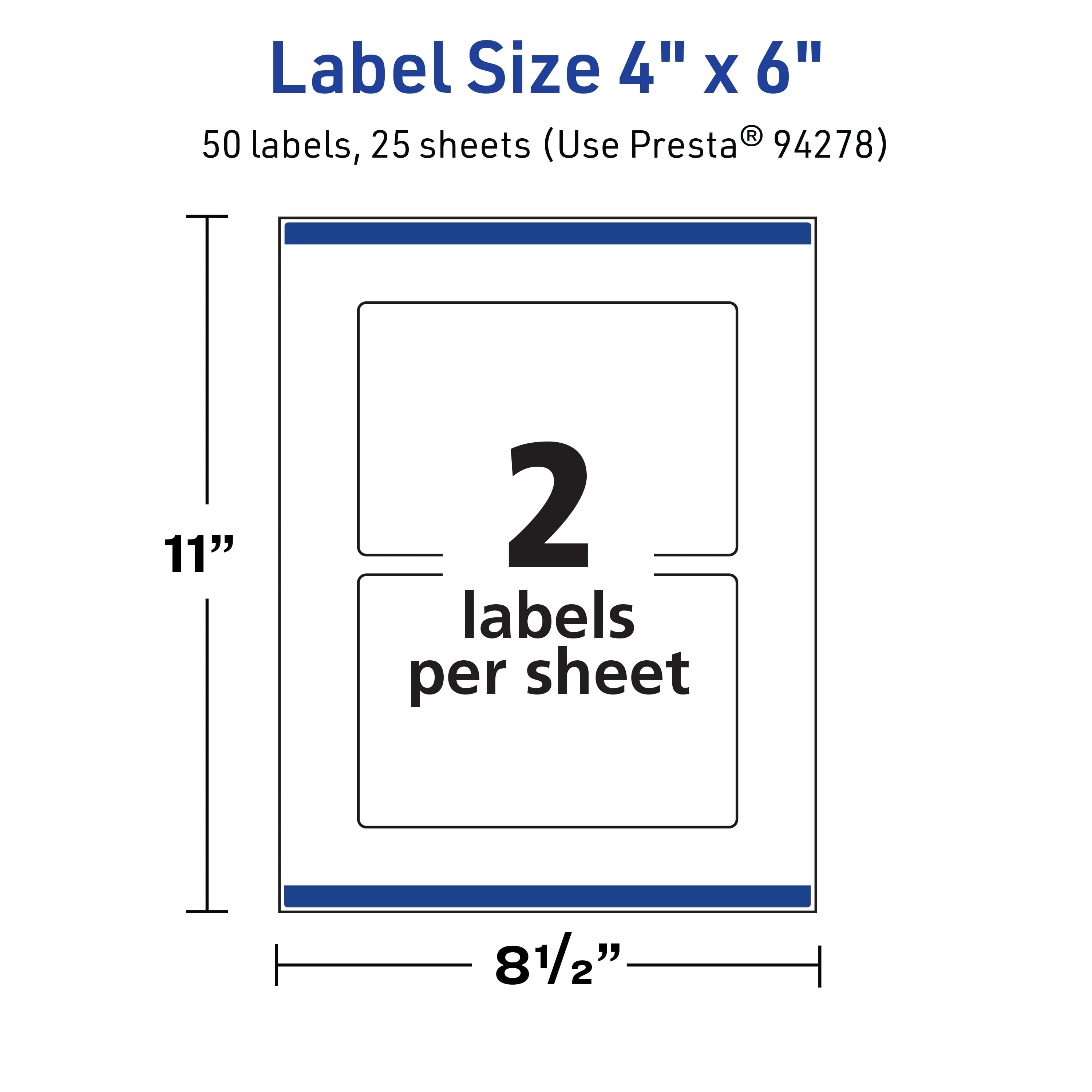 Avery TrueBlock Rectangle Labels, 4" x 6", 50ct